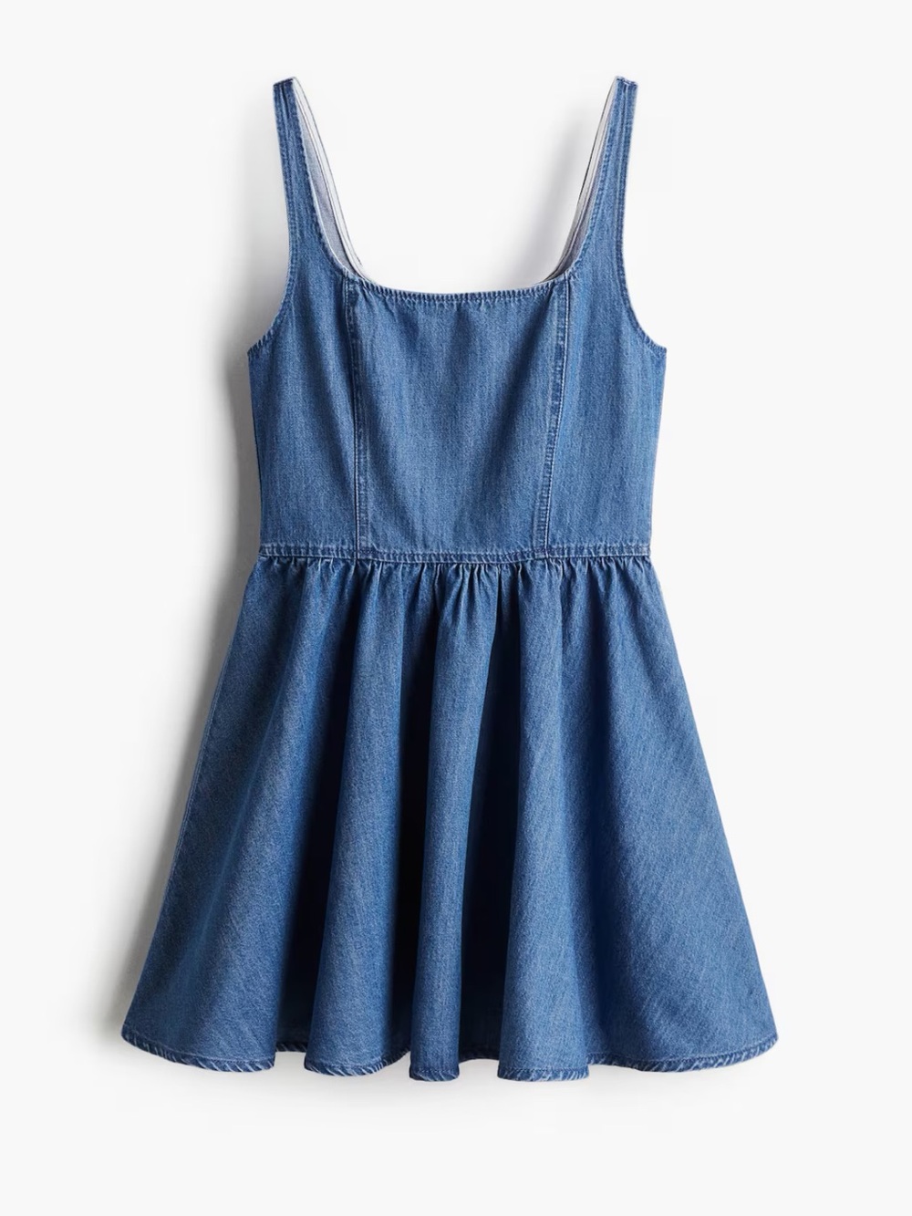 Blue Denim Sleeveless Flared-Skirt Dress